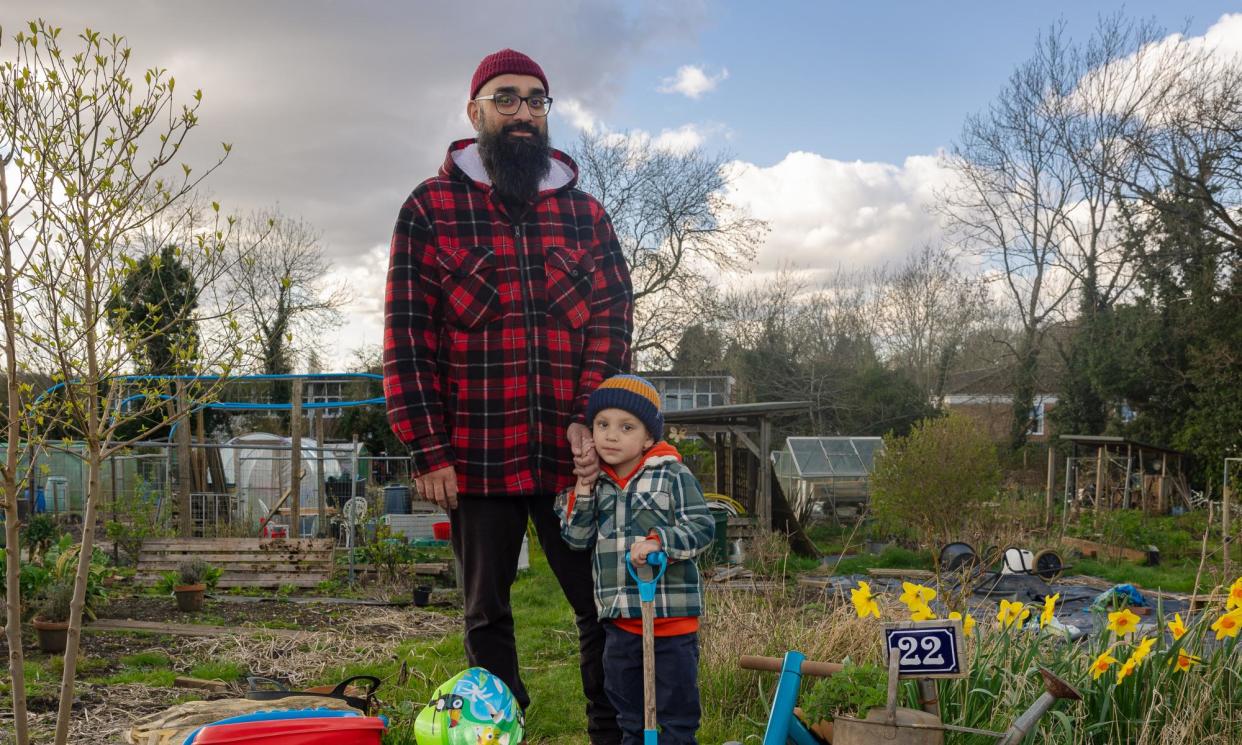 <span>Azeem Choudhry and Ibrahim on their plot. All photographs by Khuram Qadeer Mirza for the Observer.</span><span>Photograph: Khuram Qadeer Mirza/The Observer</span>