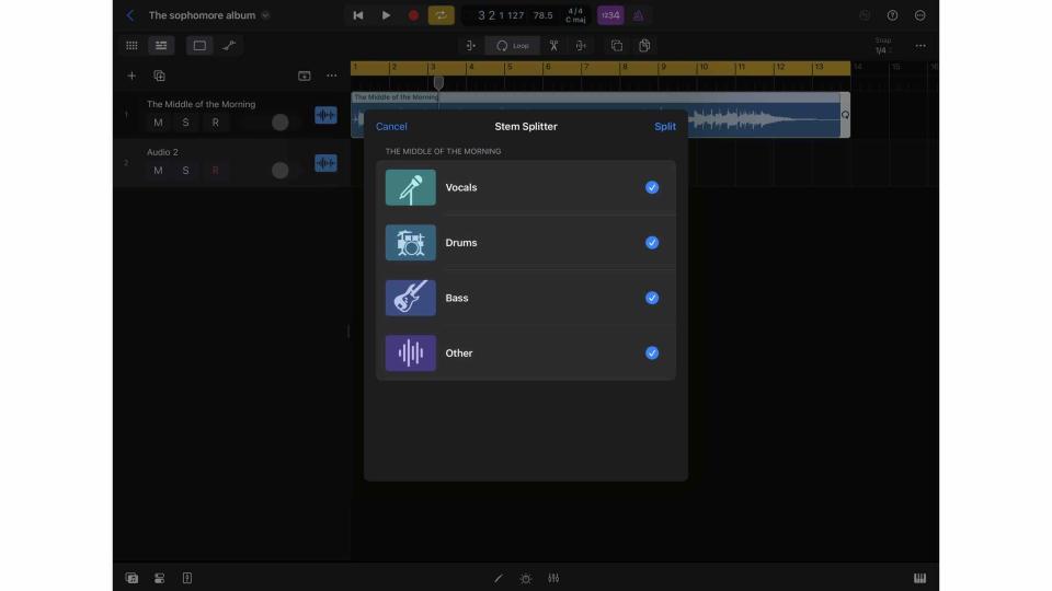 Stem Splitter in Logic Pro for iPad 2