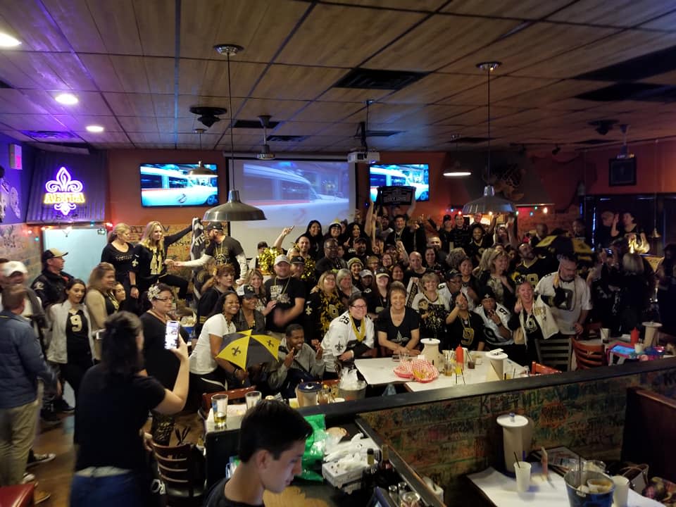 New Orleans Saints fans gather for a viewing party at The Angry Crab.