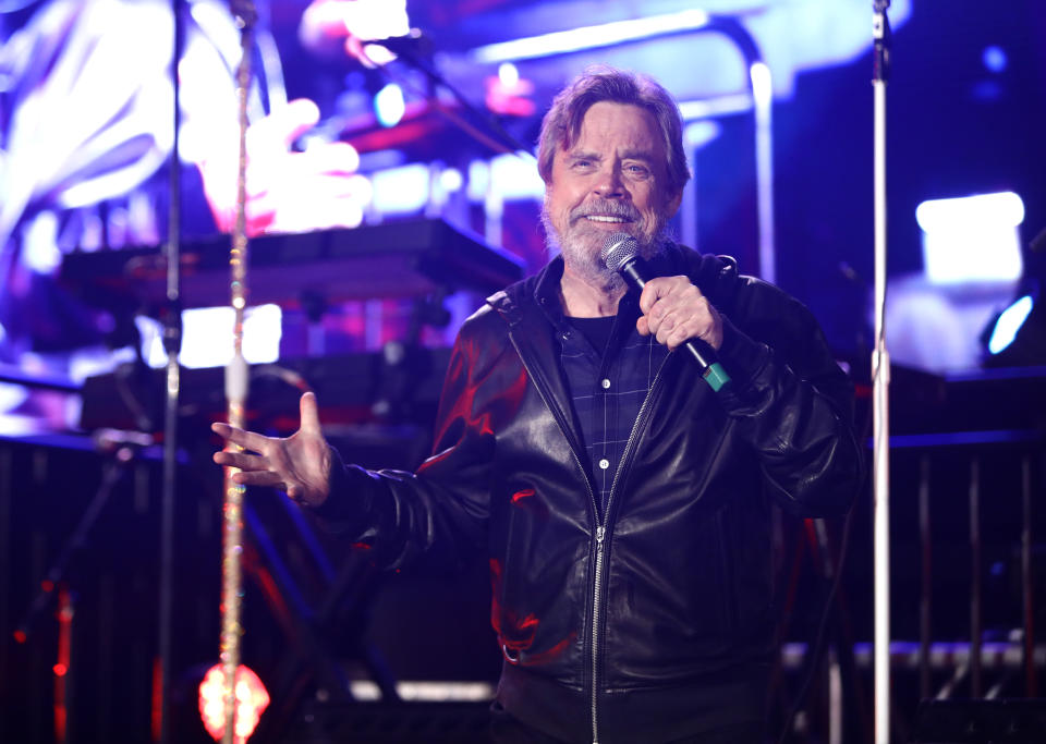 Mark Hamill speaks onstage at Galaxy of Wishes: A Night to Benefit Make-A-Wish at Disneyland on December 07, 2021 in Anaheim, California. (Photo by Tiffany Rose/Getty Images for Make-A-Wish)