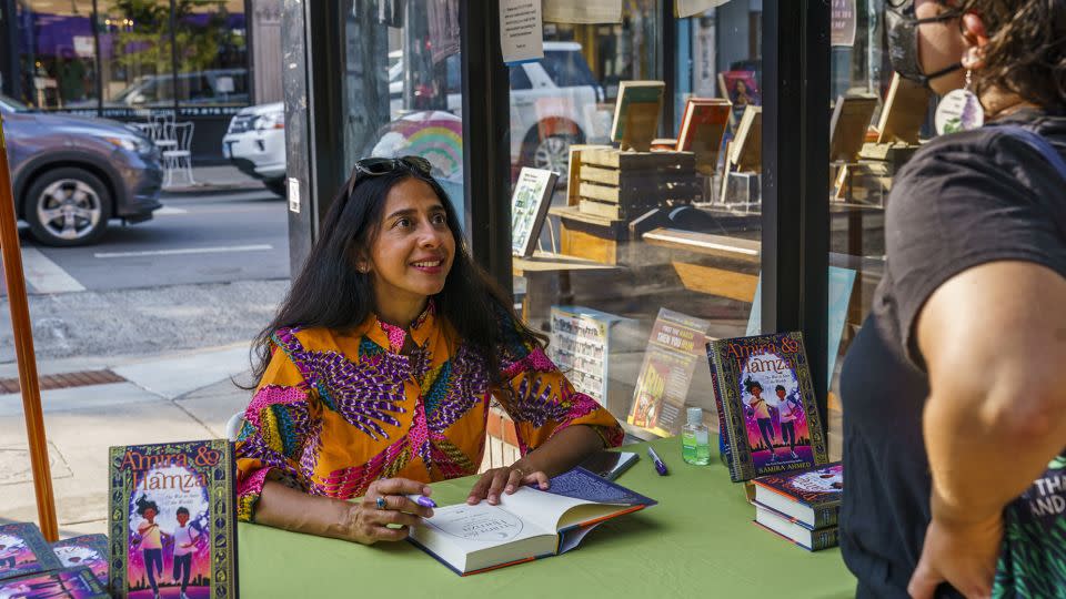 Author Samira Ahmed talks with Laura Gluckman during a book signing at Women & Children First bookstore on Sunday, Sept. 19 2021, in Chicago. - Armando L. Sanchez/Chicago Tribune/Getty Images