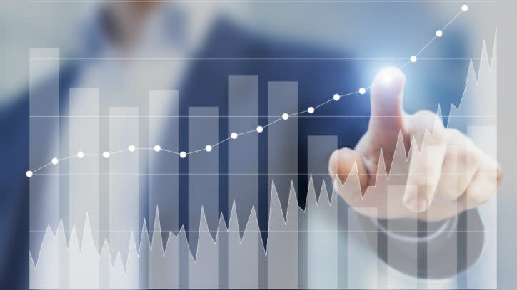 A stock price graph showing growth over time