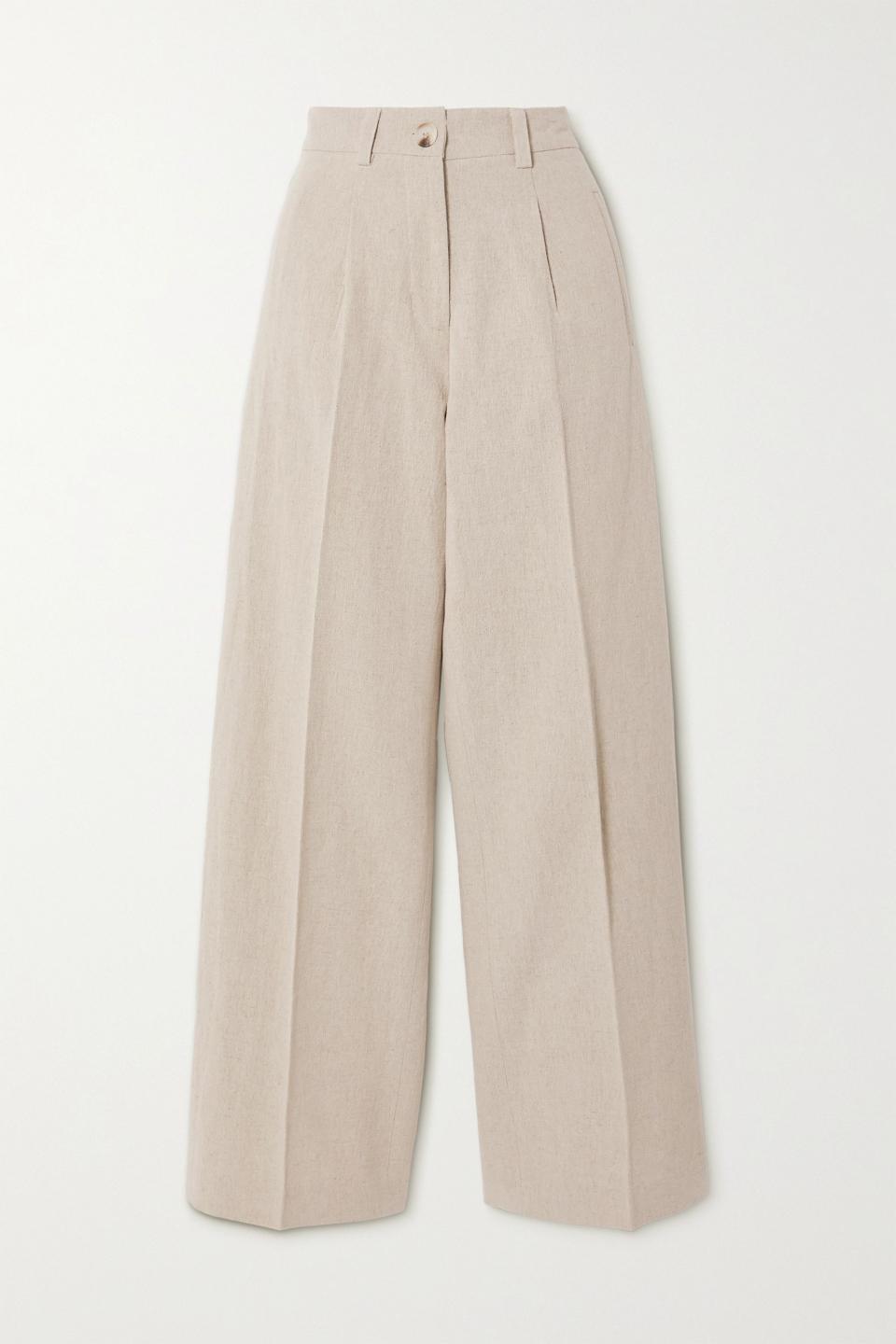 Bolette Pleated Cotton and Linen-Blend Straight-Leg Pants