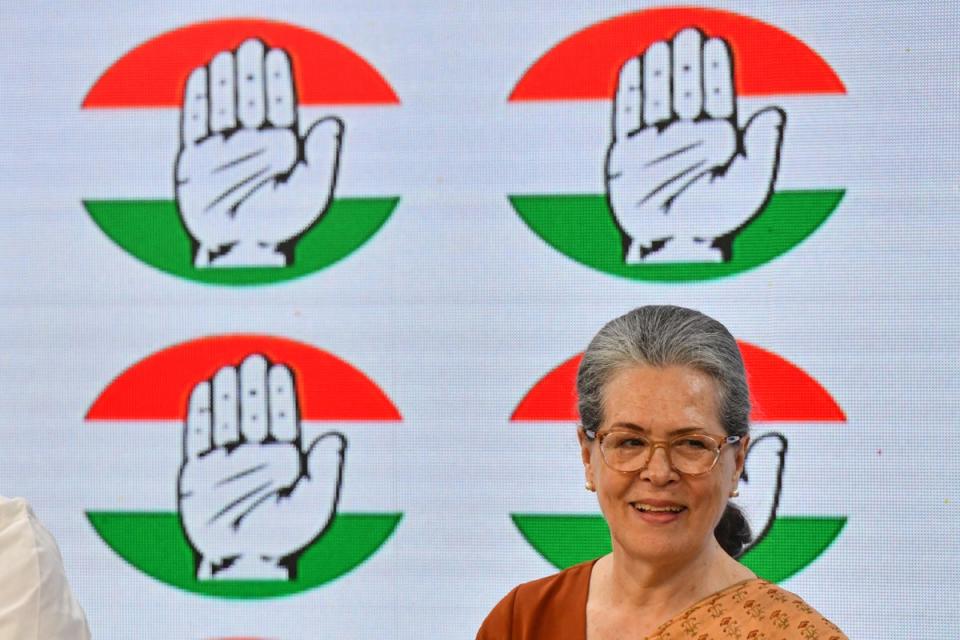 Sonia Gandhi at the party conference on Tuesday (AFP via Getty)