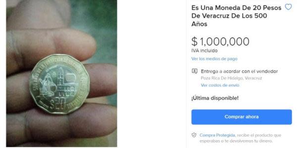 ¡Revisa tu cartera! Moneda de 20 pesos se vende en un millón 