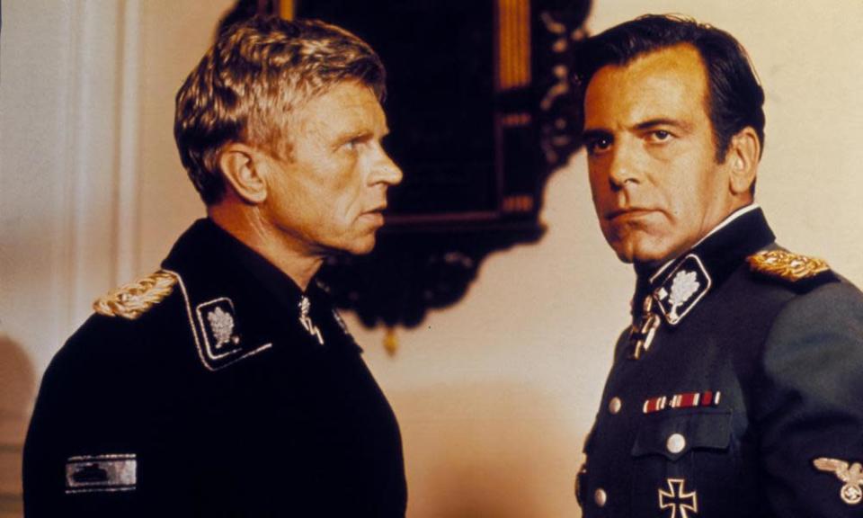 Hardy Kr&#xfc;ger with Maximilian Schell in A Bridge Too Far, 1977, in which he portrayed an SS officer. He covered up his costume between takes and said he &#x002018;hated that Nazi uniform&#x002019;.