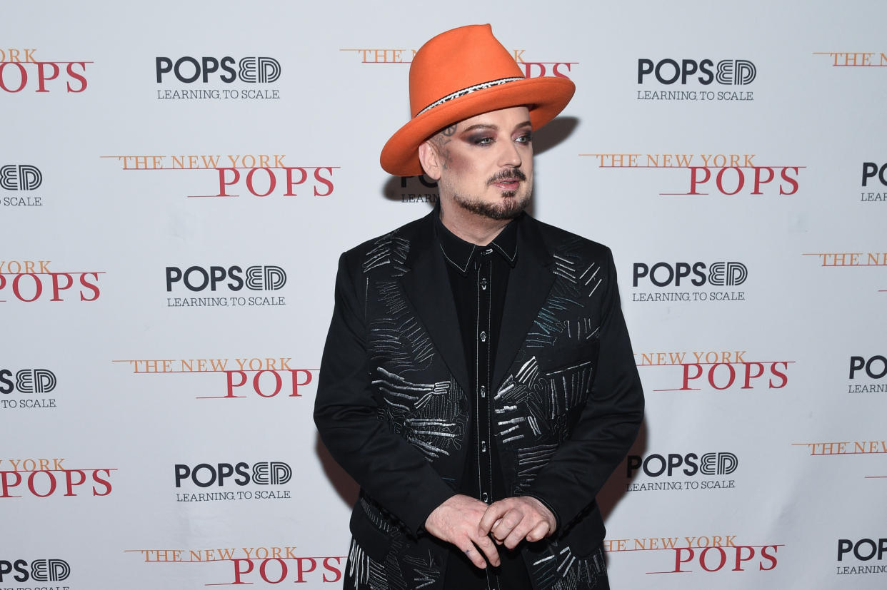 Boy George attends the 2019 New York Pops Gala Honoring Cyndi Lauper at Carnegie Hall on April 29, 2019 in New York City. (Photo by Mark Sagliocco/Getty Images)