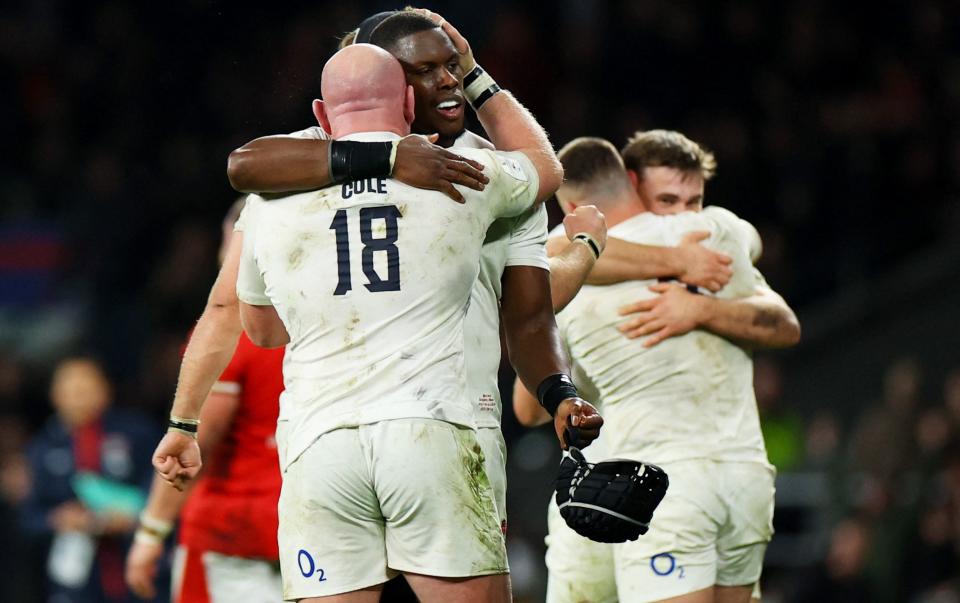 England celebrate a hard-fought win at Twickenham