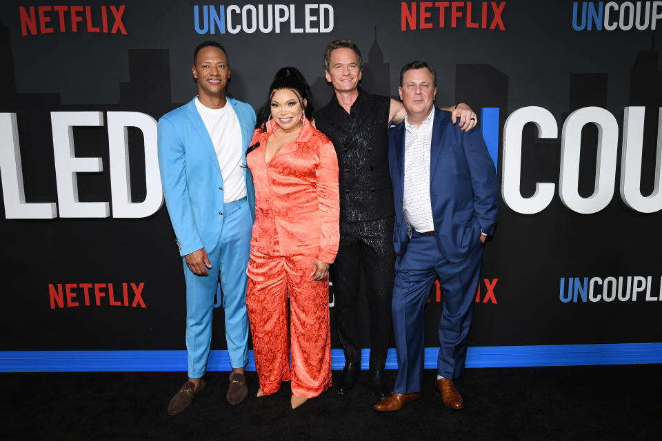Emerson Brooks, Tisha Campbell, Neil Patrick Harris and Brooks Ashmanskas attend the premiere of “Uncoupled” the Paris Theater on July 26, 2022 in New York City. - Credit: Kristina Bumphrey for Variety