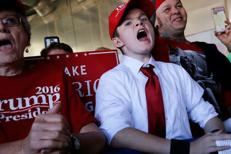 Supporters rally with Republican presidential nominee Donald Trump in Grand Junction, Colorado, U.S. October 18, 2016. REUTERS/Jonathan Ernst