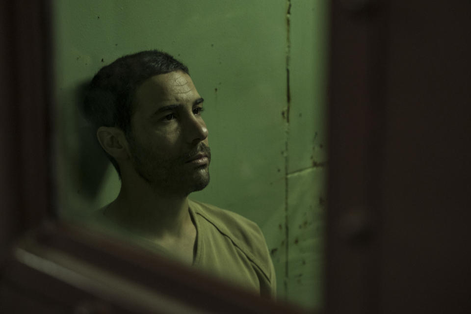 This image released by STXfilms shows Tahar Rahim in "The Mauritanian." Rahim was nominated for a Golden Globe for for best actor in a motion picture drama. (Graham Bartholomew/STXfilms via AP)