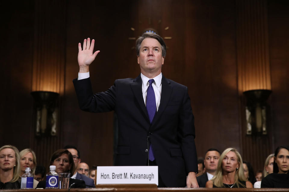 Judge Brett Kavanaugh is sworn in before testifying to the Senate Judiciary Committee. (Photo: Win McNamee/Getty Images)