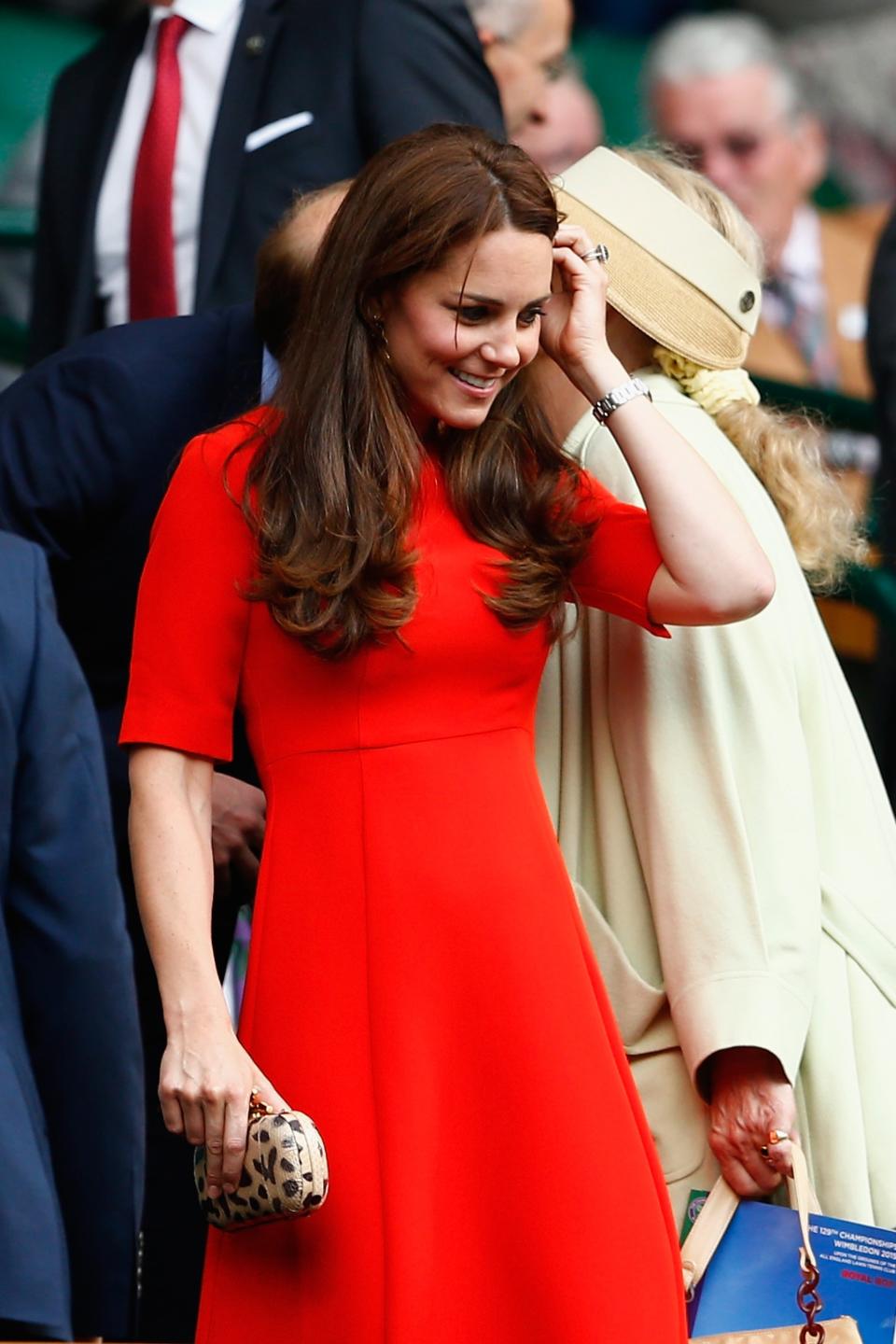 LONDON, ENGLAND - JULY 08: Catherine, Duchess of Cambridge attends day nine of the Wimbledon Lawn Tennis Championships at the All England Lawn Tennis and Croquet Club on July 8, 2015 in London, England. (Photo by Julian Finney/Getty Images)