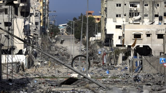 A damaged neighborhood following Israeli airstrikes on Gaza City.