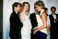 <p>The A-list couple met the Princess at the premiere of <em>Far and Away </em>in 1992. An up-and-coming Nicole Kidman wore a white sleeveless empire waist gown with elbow-length gloves. </p>