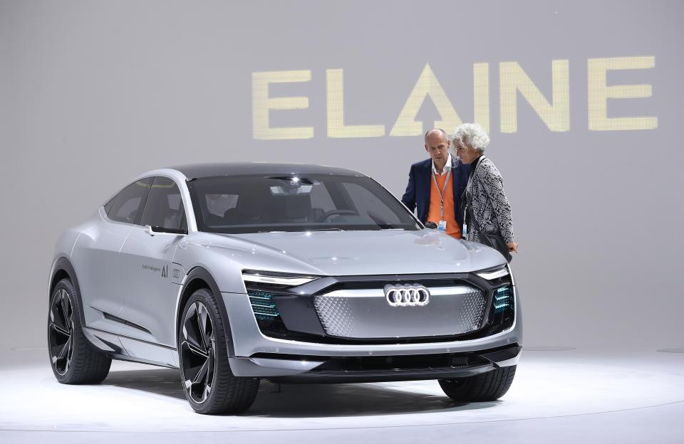 <p><strong>Audi ElAIne</strong><br>After teasing its autonomous vehicle back in July, Audi unveiled its self-driving concept cars this week, one of which is the Audi ElAIne (AI — get it?). According to Audi, this electric-powered SUV would be capable of running errands for you while you’re not in it; you’d park in a “handover zone” and leave the car, then it would drive to a parking garage that offers a car wash, a gas station, a charging post and a package station (presumably for picking up deliveries), all without you being present. Anticipated launch year: 2019. (Photo by Sean Gallup/Getty Images) </p>