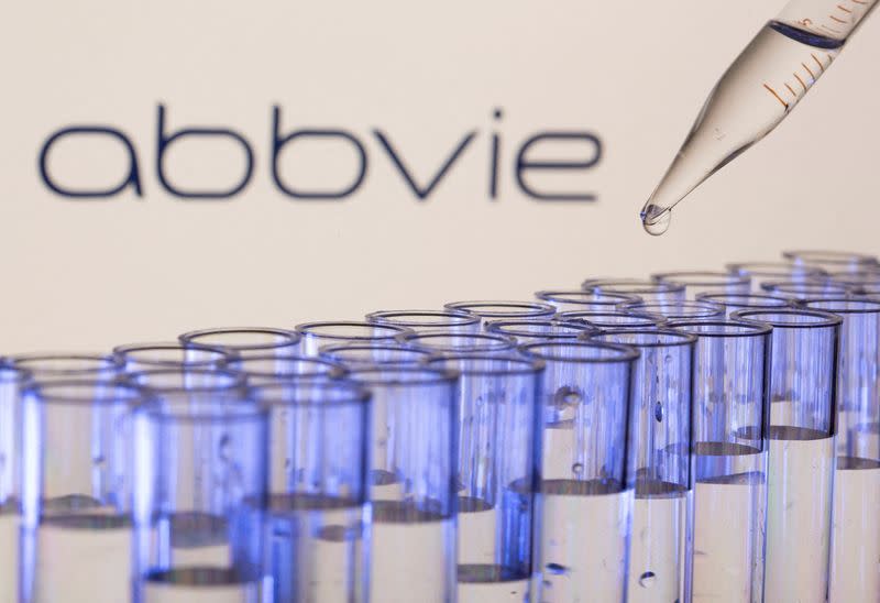 FILE PHOTO: Test tubes are seen in front of a displayed Abbvie logo in this illustration