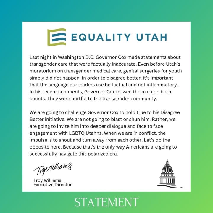 A statement provided by Equality Utah to ABC4.