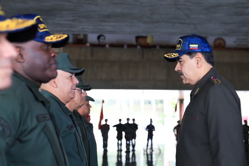 Venezuela's President Nicolas Maduro meets military staff at the Ministry of Defence, in Caracas