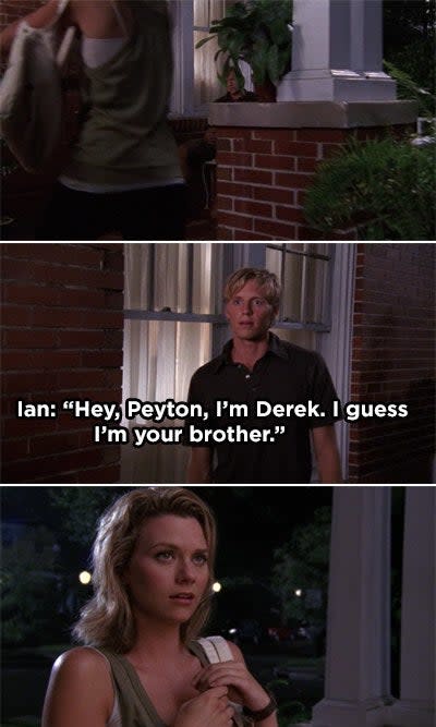 Ian on Peyton's porch saying he's her brother Derek