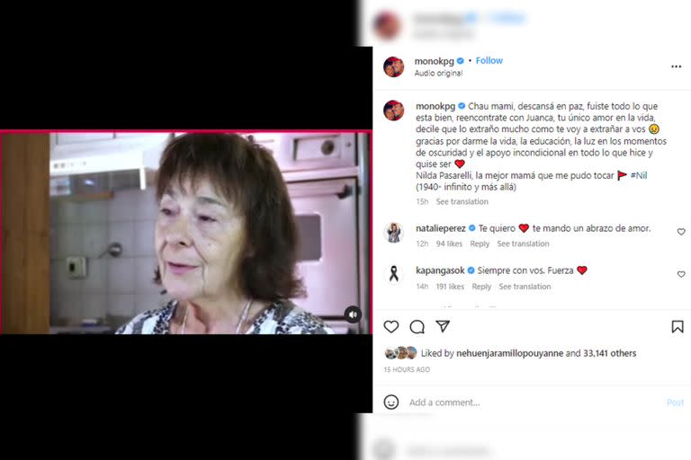 La sentida despedida de Martín a su mamá (Captura Instagram @monokpg)