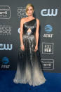 <p>Nominee Charlize Theron dazzled in a silver off-the-shoulder gown. Source: Getty </p>