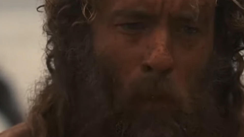 Tom Hanks with a huge beard in Cast Away