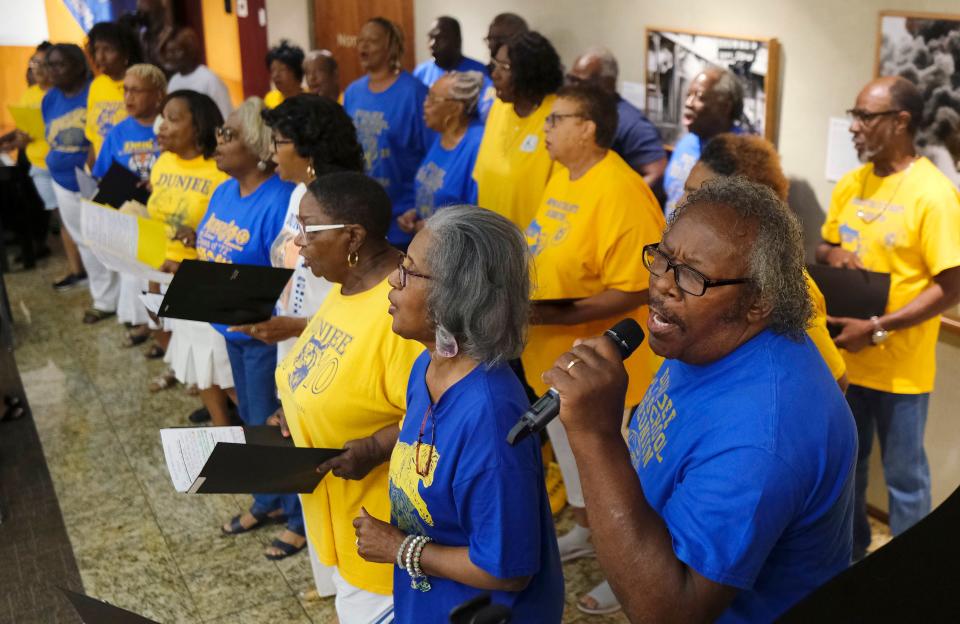 Dwight Sampson performs a solo with the Dunjee Alumni Choir on the first night of the Freedom Fiesta Thursday at the Oklahoma History Center.