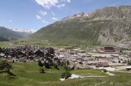 General view shows the mountain resort of Andermatt