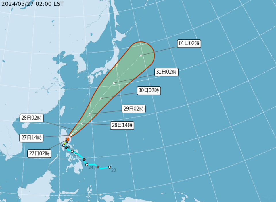 今年首颱「艾維尼」朝東北方北上，對台天氣無直接影響。（氣象署提供）