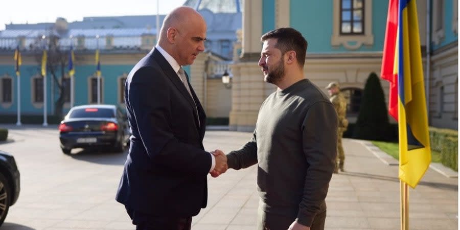 President of Switzerland Alain Berset and President of Ukraine Volodymyr Zelenskyy near the Mariinsky Palace in Kyiv, November 25, 2023