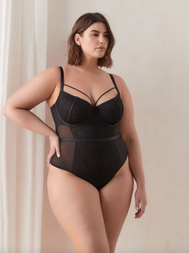 Plus Burgundy Mesh Thong Bodysuit, Plus Size