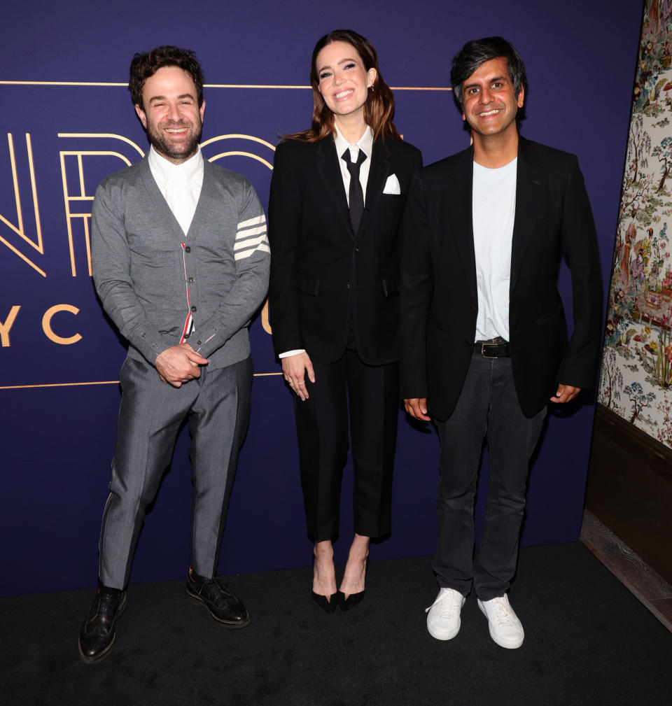 LOS ANGELES, CALIFORNIA – MAY 25: (L-R) Taylor Goldsmith, Mandy Moore and Siddhartha Khosla attend NBCU FYC House. (Photo by David Livingston/Getty Images)