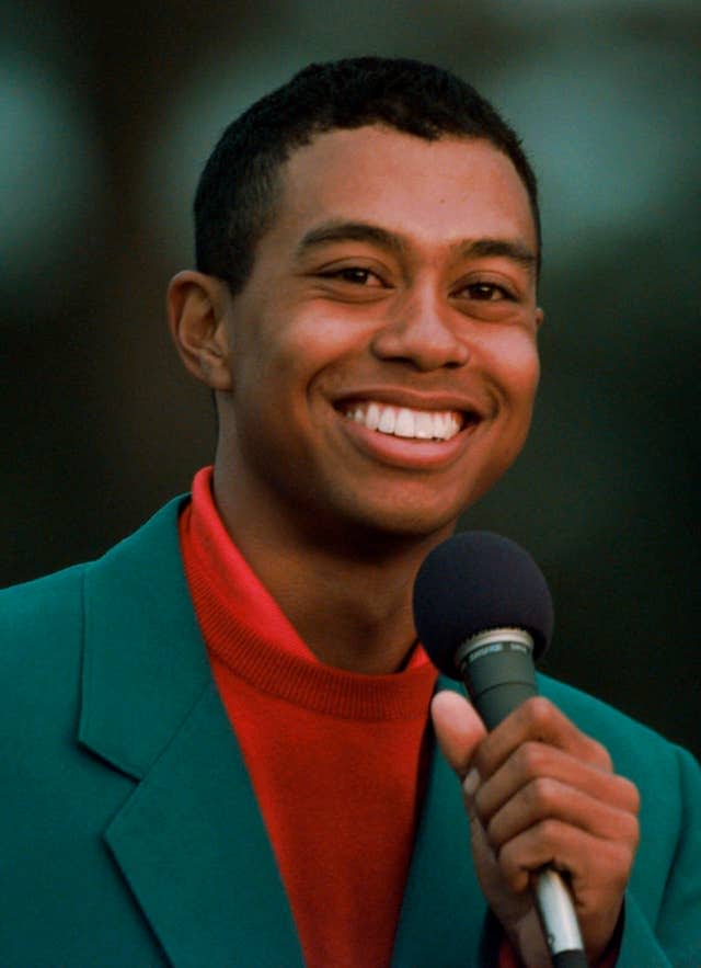 Tiger Woods celebrates his first major win at the 1997 Masters