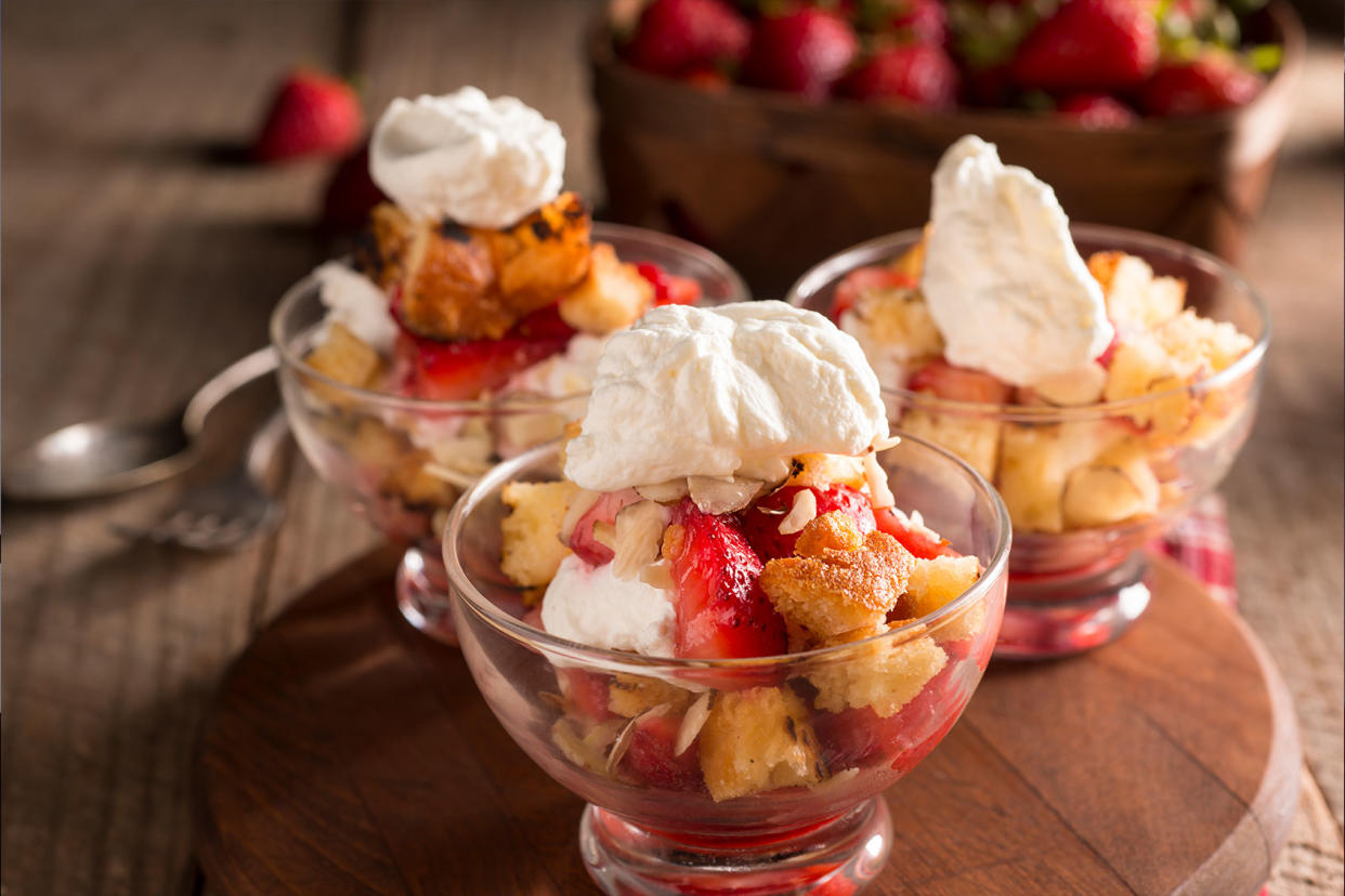 Strawberry Parfait with Pound Cake and Whipped Cream Getty Images/rudisill