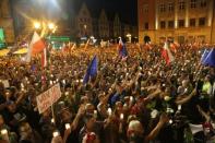 People attend a protest against the Supreme Court legislation in Wroclaw, Poland, July 21, 2017. Agencja Gazeta/Mieczyslaw Michalak via REUTERS