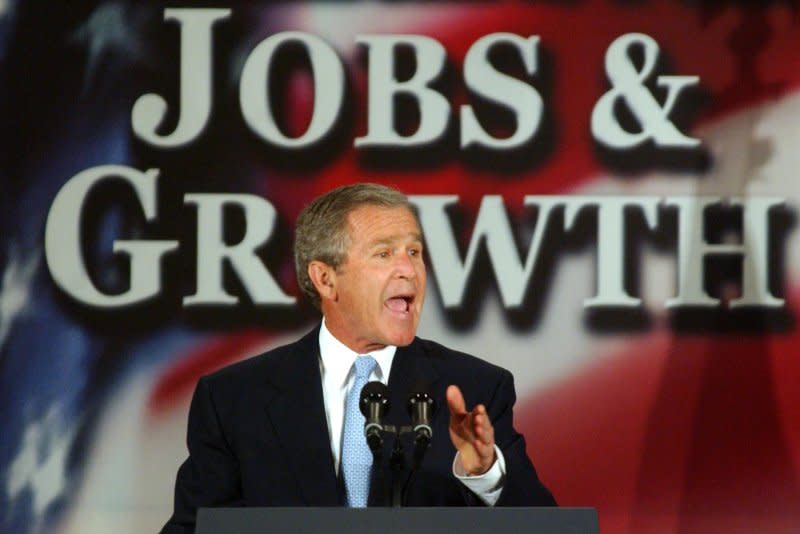 On January 6, 2003, U.S. President George W. Bush proposed a tax-cut package of $670 billion over 10 years. File Photo by Michael Kleinfeld/UPI