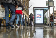 UK Government posters along Edinburgh's Princes Street advise people to prepare for Brexit, in Edinburgh, Scotland, Wednesday, Oct. 16, 2019. The European Union and Britain saw their chances of reaching a full Brexit divorce deal by Thursday’s EU summit diminish by the hour Wednesday as legal issues centering on the Irish border frustrated negotiators (Jane Barlow/PA via AP)