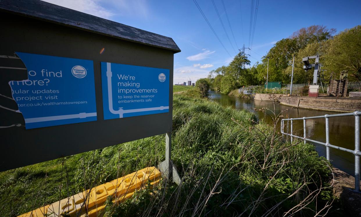 <span>A Thames Water sign at its Walthamstow Wetlands reservoir site.</span><span>Photograph: David Levene/The Guardian</span>
