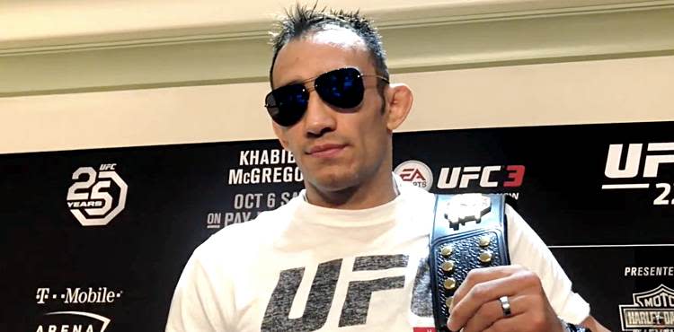 Tony Ferguson UFC 229 Media Day with belt