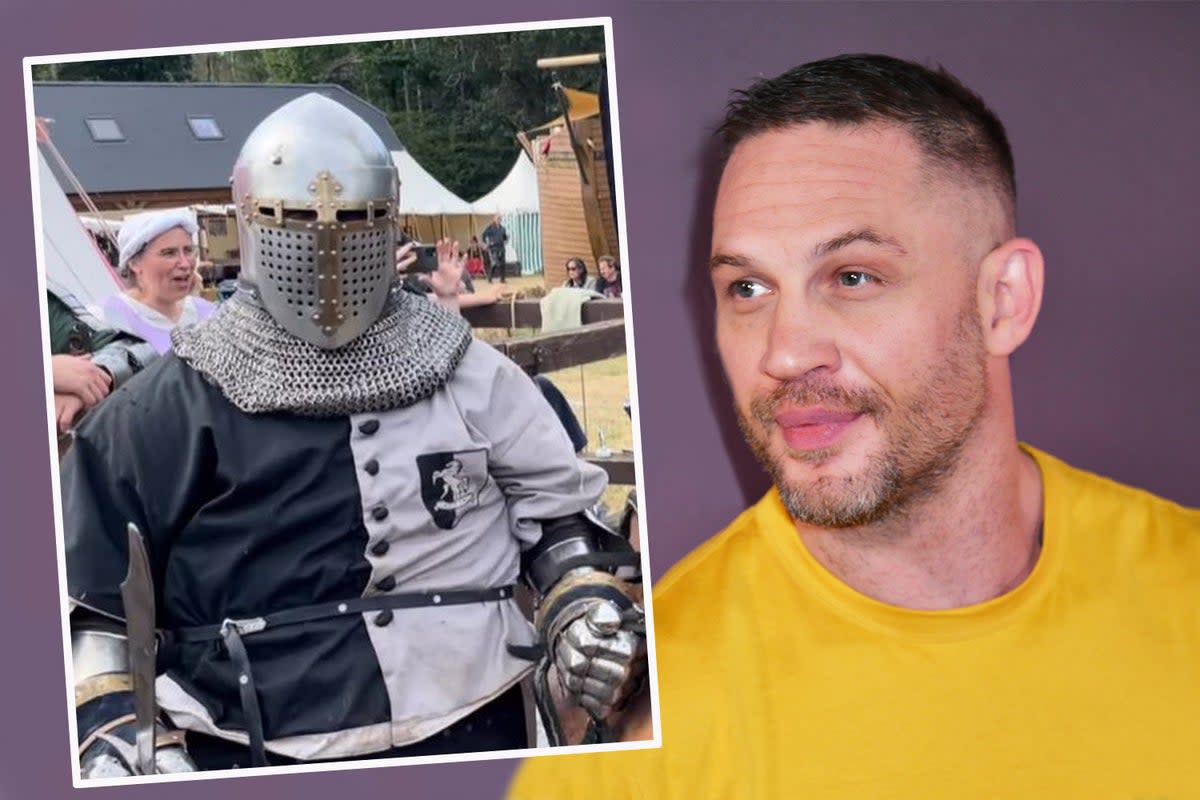 Tom Hardy took part in a jousting competition at a medieval festival in West Sussex  (ES Composite)