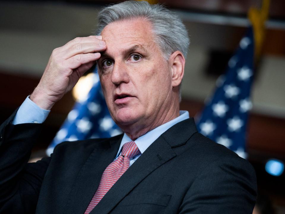 House Minority Leader Kevin McCarthy speaks at a press conference on Capitol Hill on January 20, 2022.