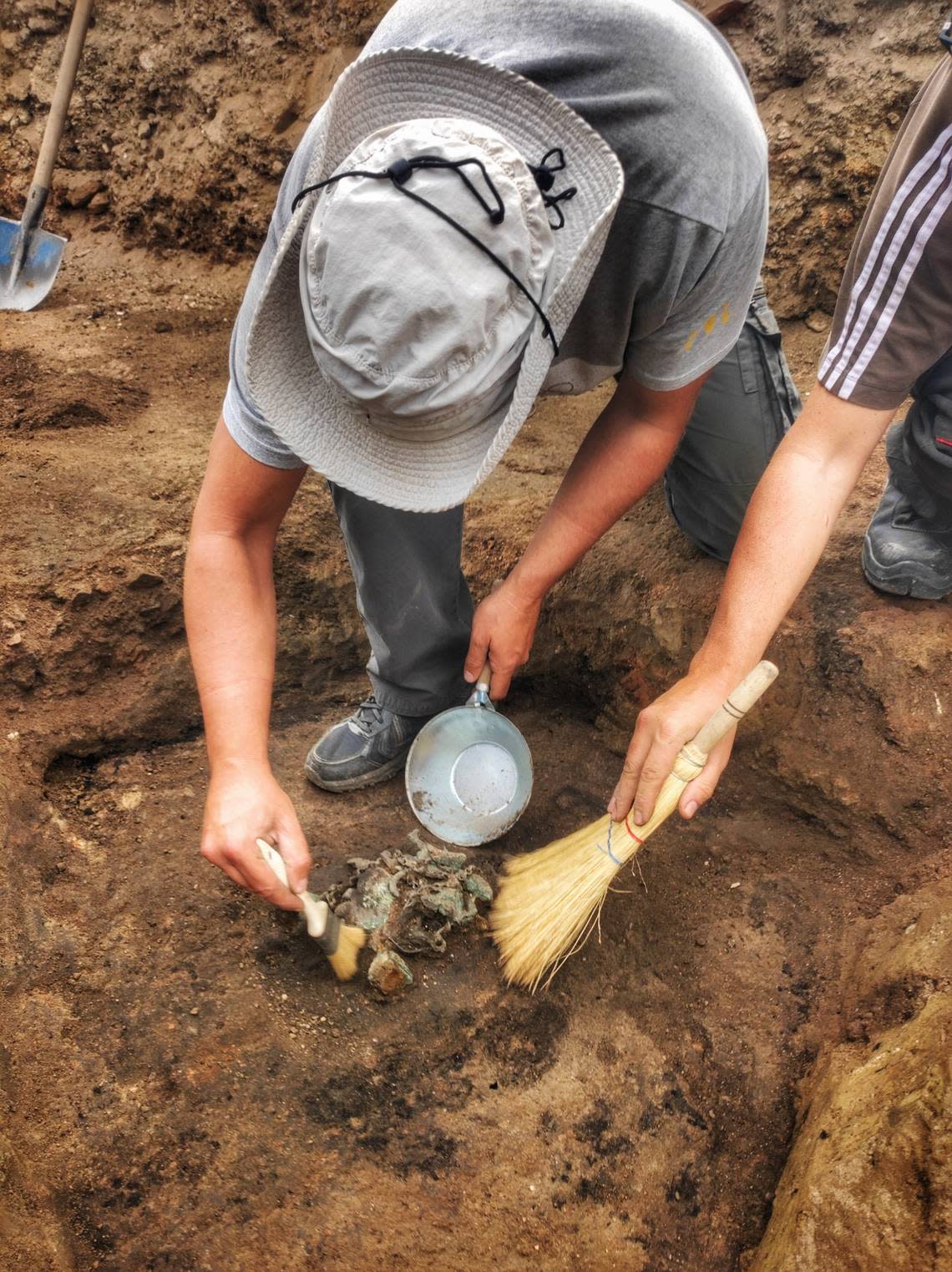 Archaeologists excavate the 1,800-year-old tintinnabulum found in Viminacium.