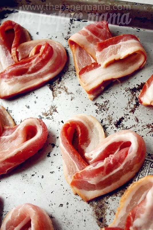 <p>The Paper Mama</p><p>If your Valentine loves bacon, skip the chocolate this year.</p><p><strong>Get the recipe: <a href="http://thepapermama.com/2011/02/wordlessish-wednesday-bacon-of-hearts/" rel="nofollow noopener" target="_blank" data-ylk="slk:Bacon Hearts;elm:context_link;itc:0;sec:content-canvas" class="link ">Bacon Hearts</a></strong></p>