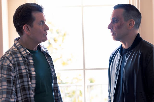 <p>John Johnson/Max</p> Charlie Sheen and Sebastian Maniscalco on 'Bookie'