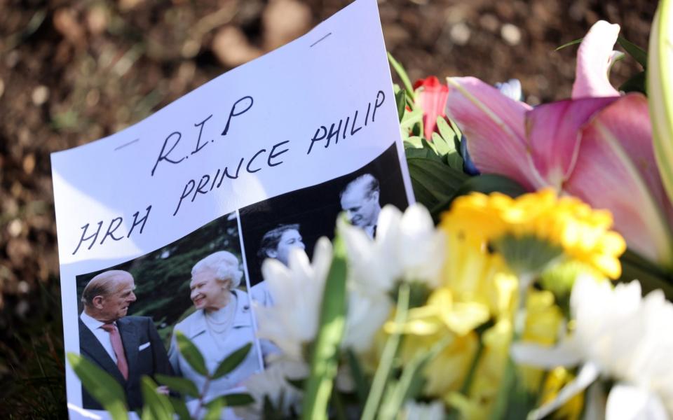 A message of condolence on flowers left outside of Windsor Castle on April 11, 2021 in Windsor, England - Chris Jackson 