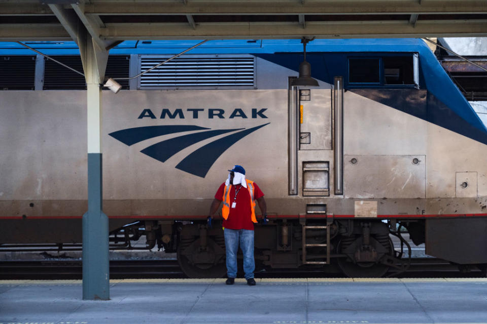 An Amtrak train is seen at Union Station in Washington, D.C. on Friday, August 19, 2022.<span class="copyright">Tom Williams/CQ-Roll Call, Inc— Getty Images</span>