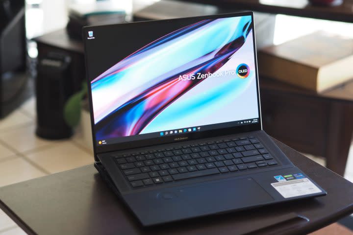 Asus ZenBook Pro 16X front angled view showing display and keyboard deck.