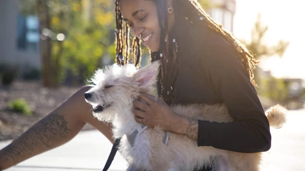 young tattooed person caring for small dog etiquette for pet sitters