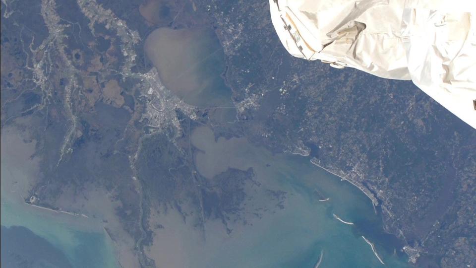Port Fourchon appears as a small white speck at the lower left of this image from video taken by the International Space Station as it orbited Earth on Thursday, Dec. 1, 2022.